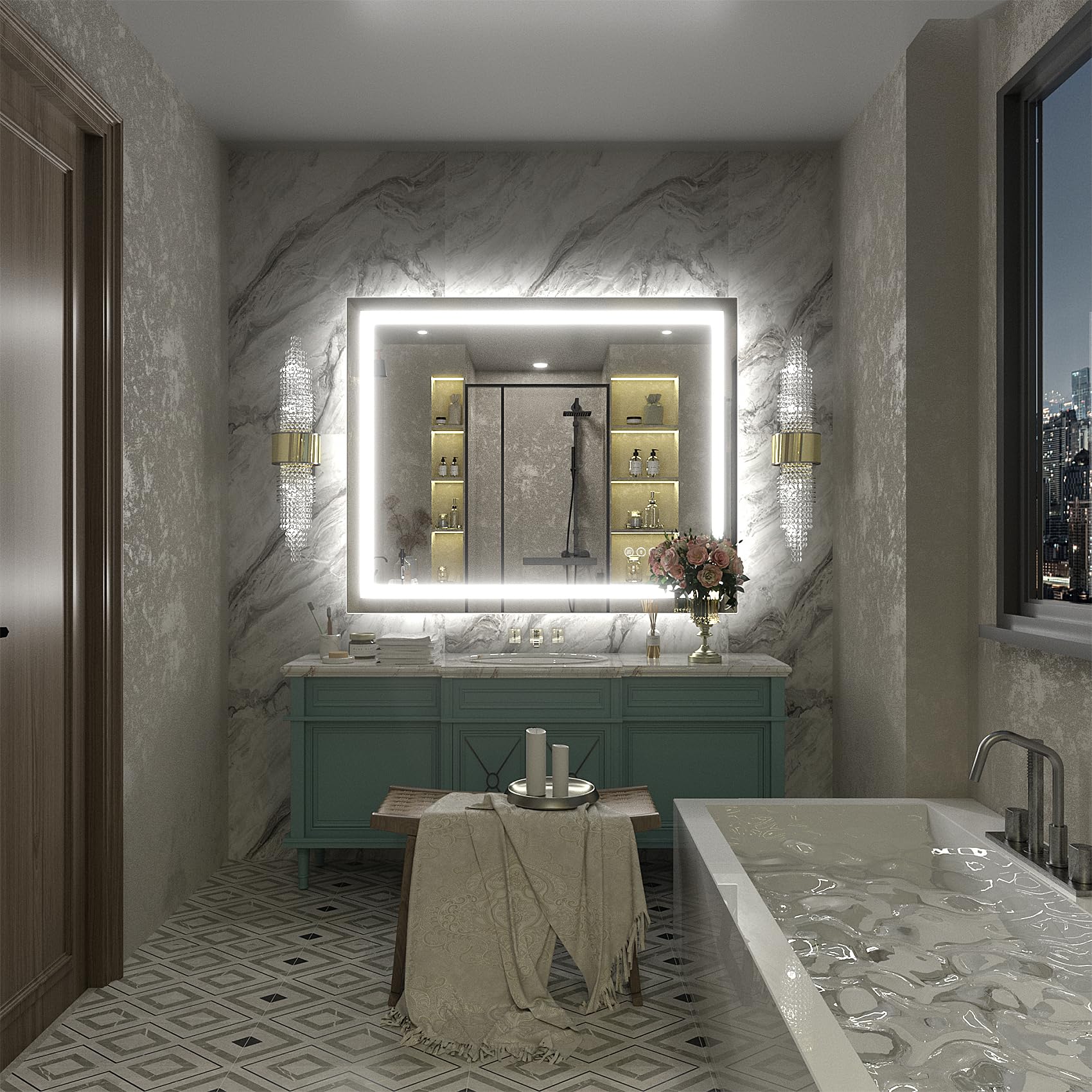 40x32 Inch LED Bathroom Mirror for Wall, Lighted Bathroom Vanity Mirror