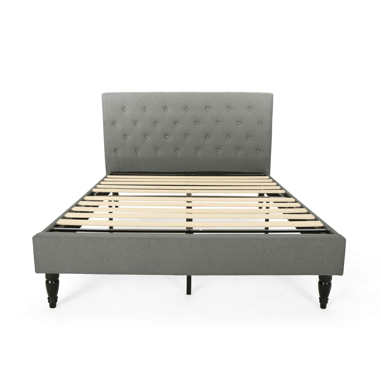 Agnes Fully-Upholstered Queen-Size Platform Bed Frame, Low-Profile, Contemporary,