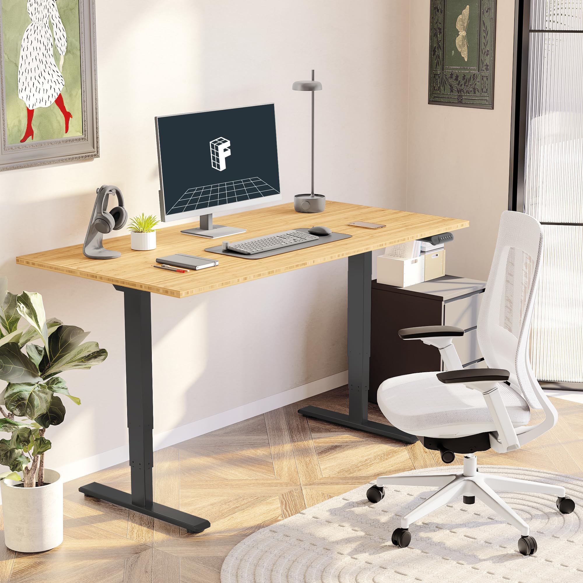 Pro Bamboo 3 Stages Dual Motor Electric Standing Desk 55x28 Inches