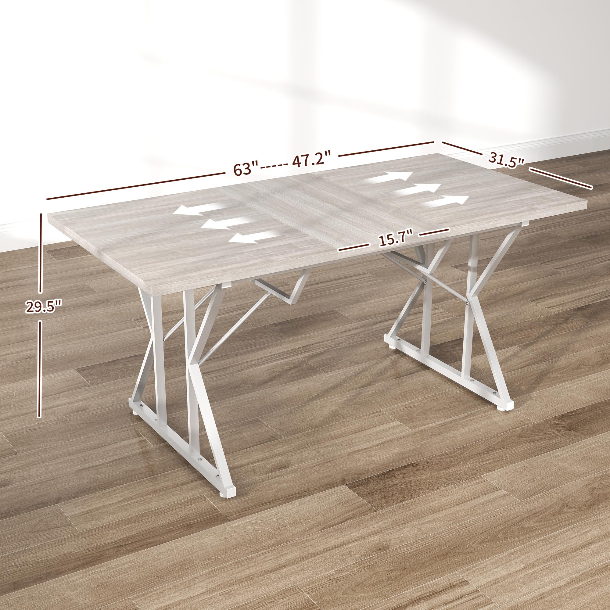 47-63 Inch Expandable Dining Table for 4-6 People - Distressed Gray