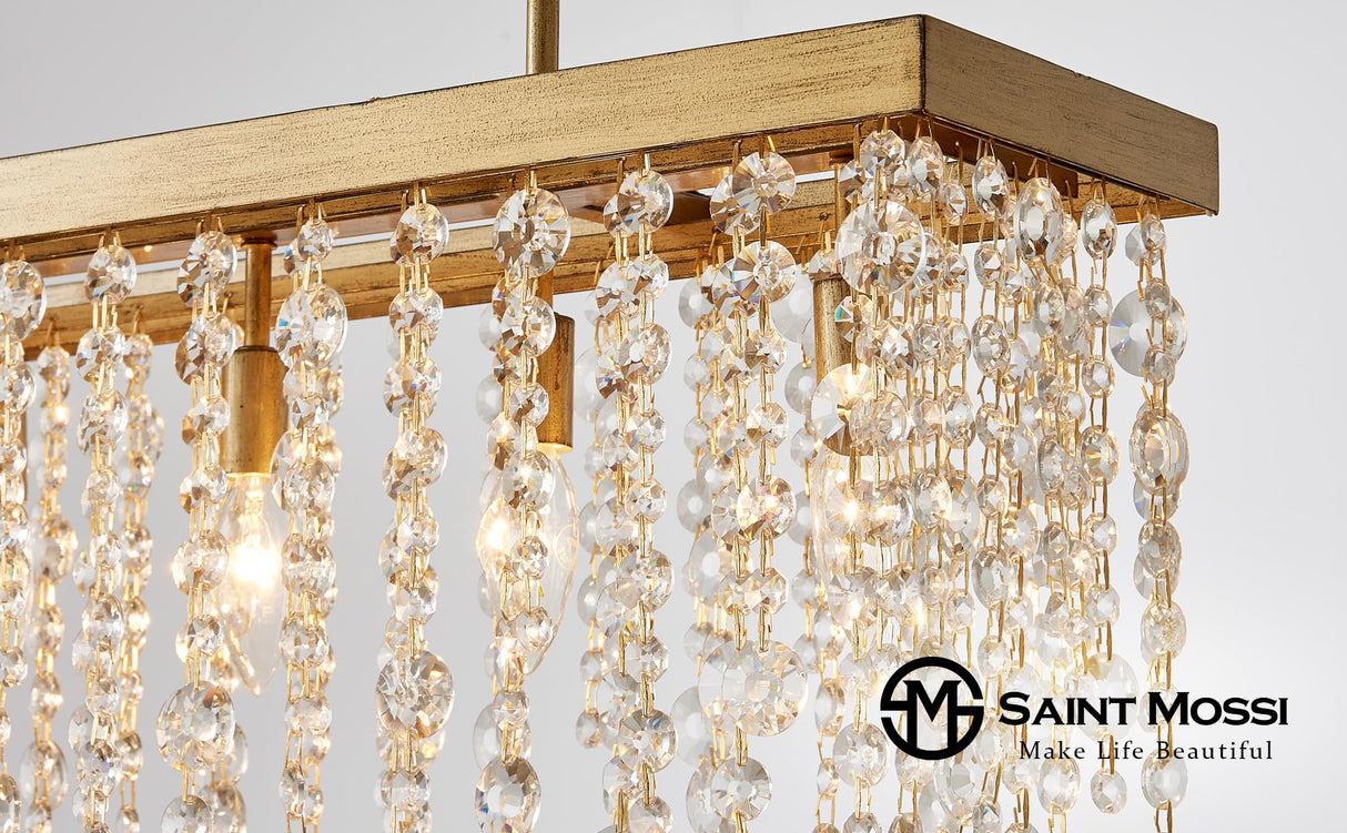 6-Lights Gold Chandeliers for Dining Room, Modern Crystal Pendant Light Fixture,