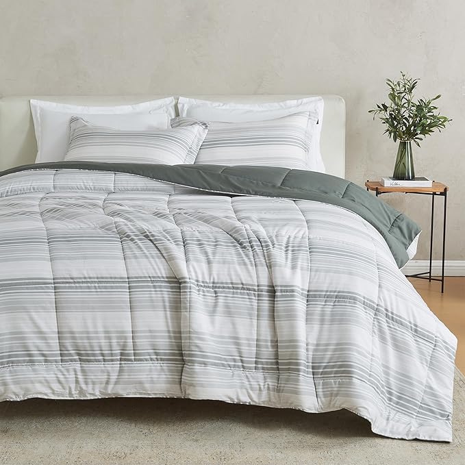 Twin Reversible Comforter Set | Down Alternative Sage Floral 2 Piece Comforter Sets