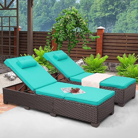 Outdoor PE Wicker Chaise Lounge Set, Patio Lounge Chairs