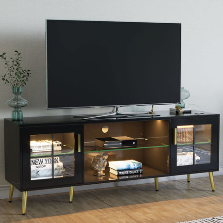 TV Stand Black with 3 Color LED Lights, TV & Media Furniture for Living Room, Media Table