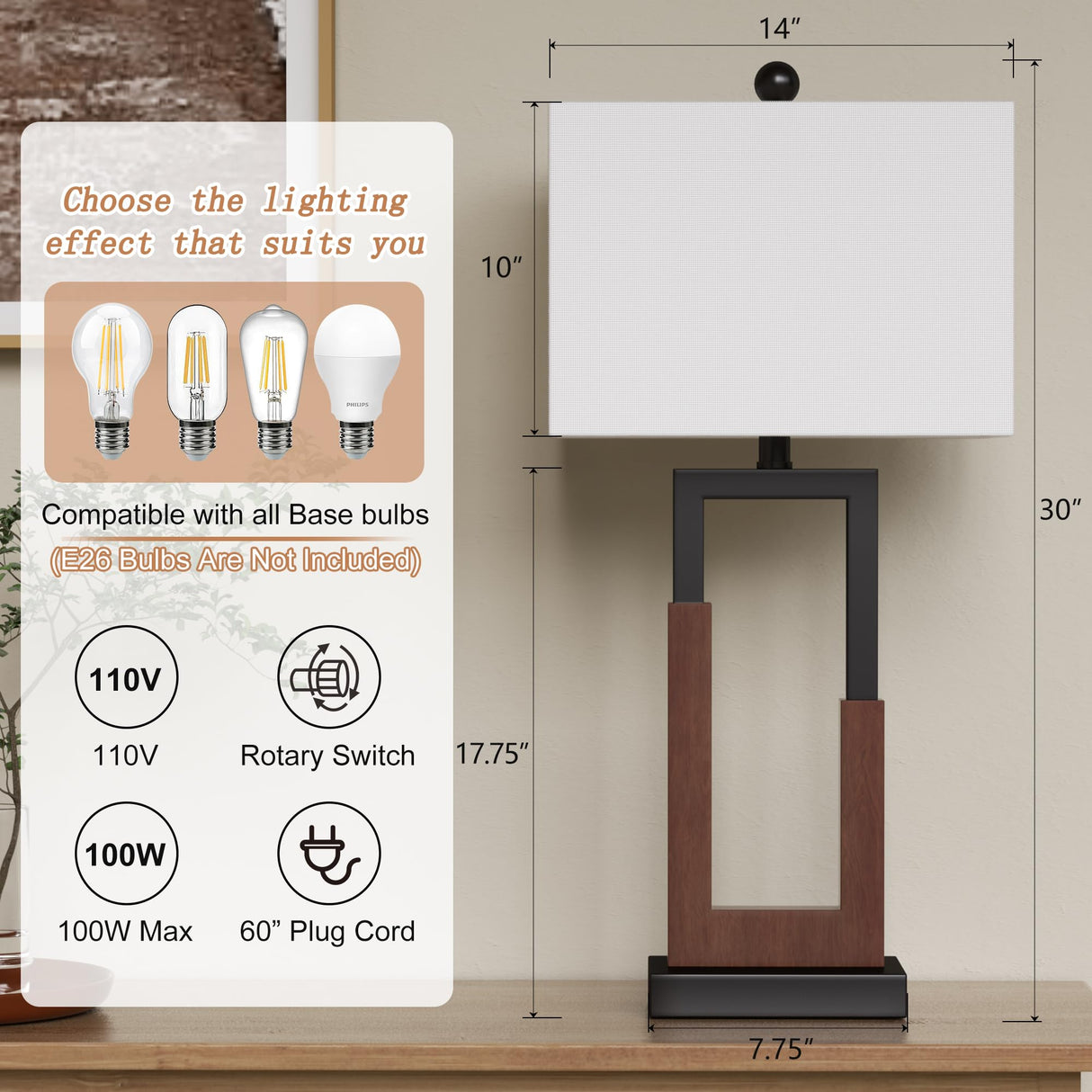 30" Farmhouse Table Lamps Set of 2 with USB-C Charging