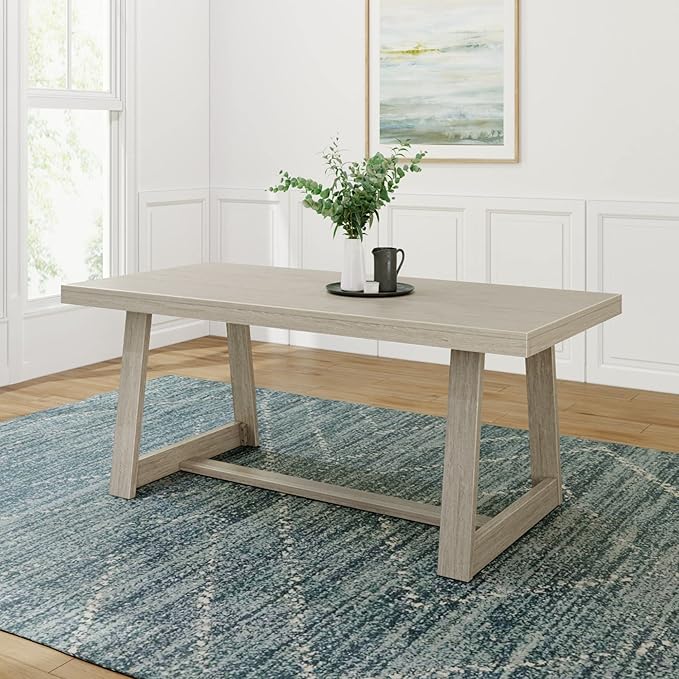 72 Inch Farmhouse Dining Table, Solid Wood Rustic Kitchen Table, Large Wooden Rectangular Dinner