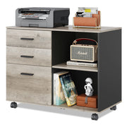 3-Drawer Wood File Cabinet, Mobile Lateral Filing Cabinet