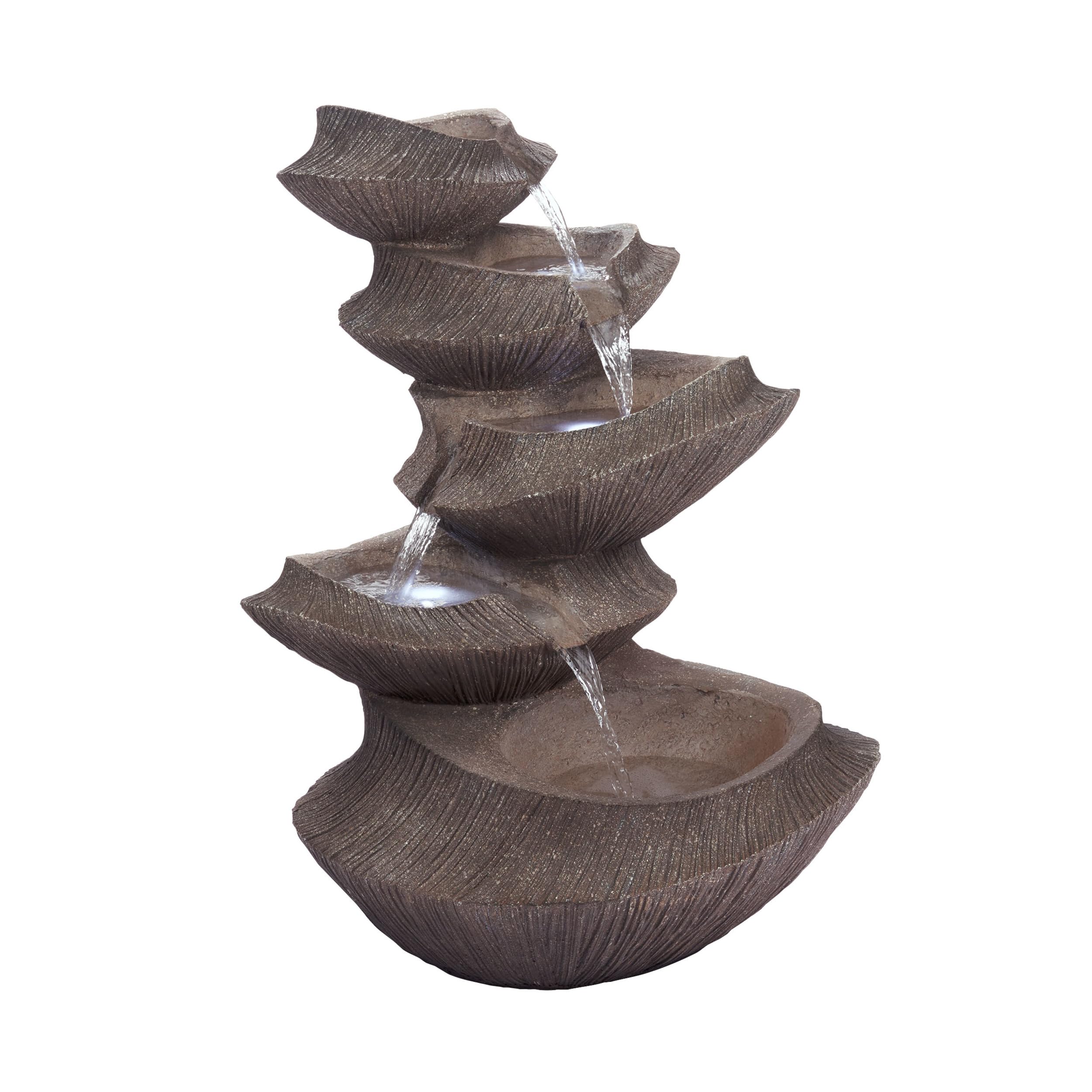 WIN1332L-BR Outdoor Floor Tiered Basin Fountain with LED Lights