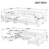 Jintop 163" Modular Sectional Sofa,L-Shape Convertible Corner Couch with Ottoman,6-Seater Sleeper Sofa-Bed w/Wooden Legs,Living Room Furniture for Apartment,Office,Beige