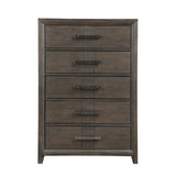 Brown Wali 51 Inch Tall Dresser Chest, 5 Drawer, Black Handles