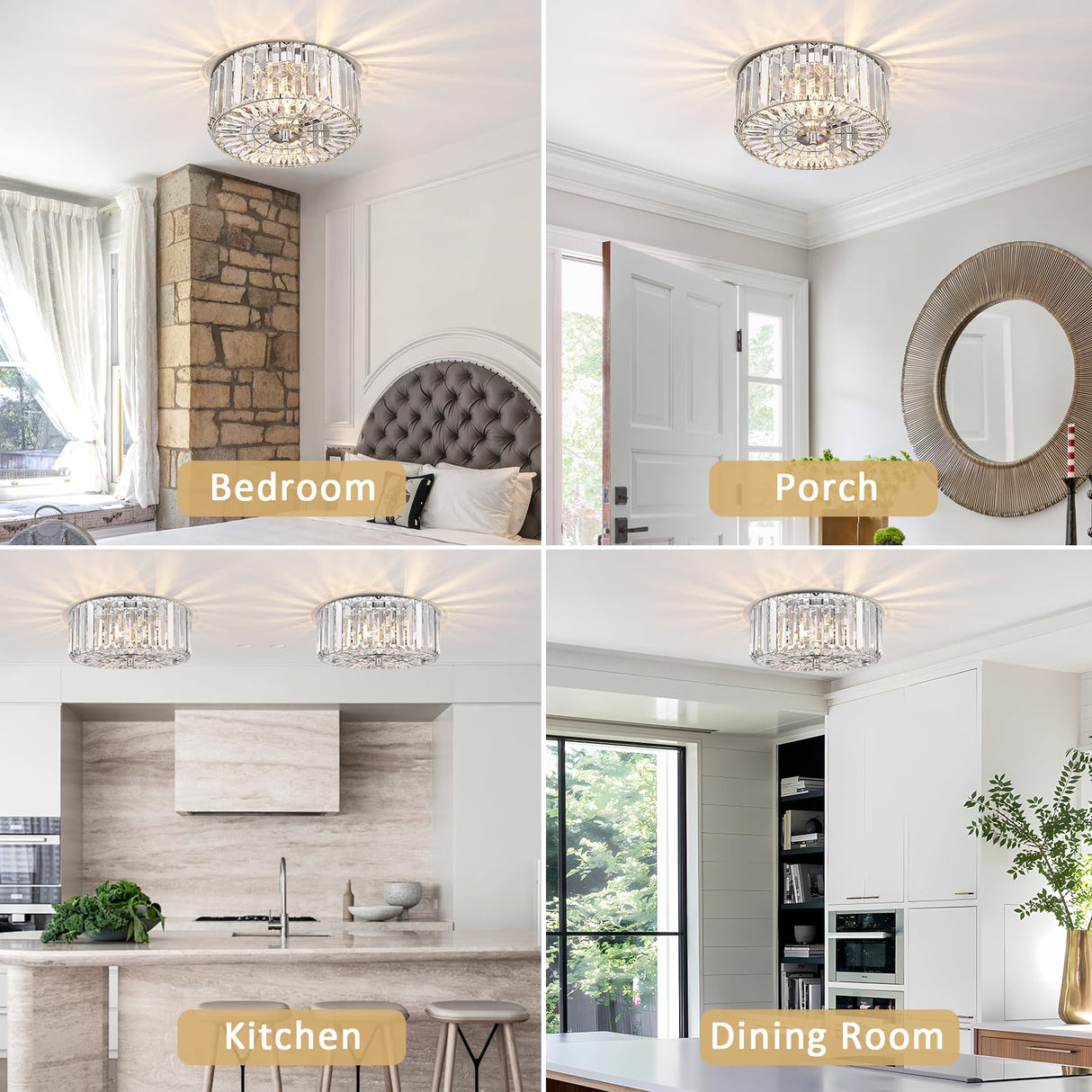 pasentel 11" Crystal Round Flush Mount Modern Close to Ceiling Light Fixture, Chrome Ceiling Lights 2-Light Hallway Light Fixtures, Crystal Ceiling Lamp for Kitchen Bathroom Entryway, XDD007-2-CH