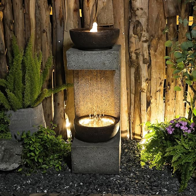 38.4" H Water Fountain Outdoor with LED Lights & Pump, 3-Tier Cascading Outdoor Fountain for Garden