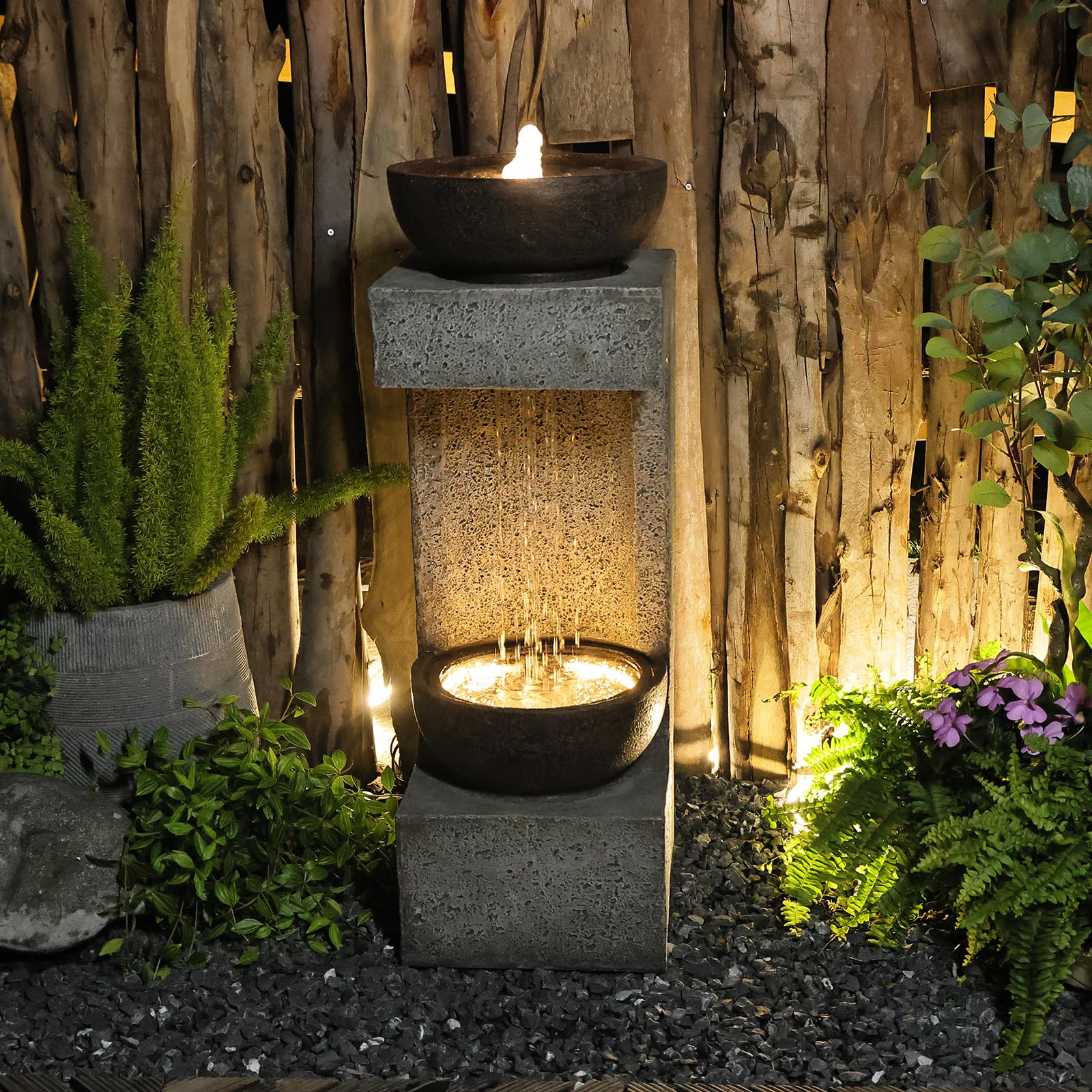 33.9 Inch Waterfall Fountain Outdoor Garden for Patio, Backyard, Deck, Porch and Home