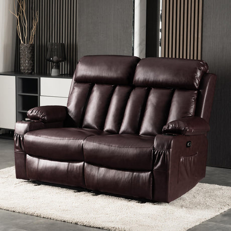 Power Loveseat Recliner, Electric Reclining Loveseat Sofa with Heat and Vibration, Cup