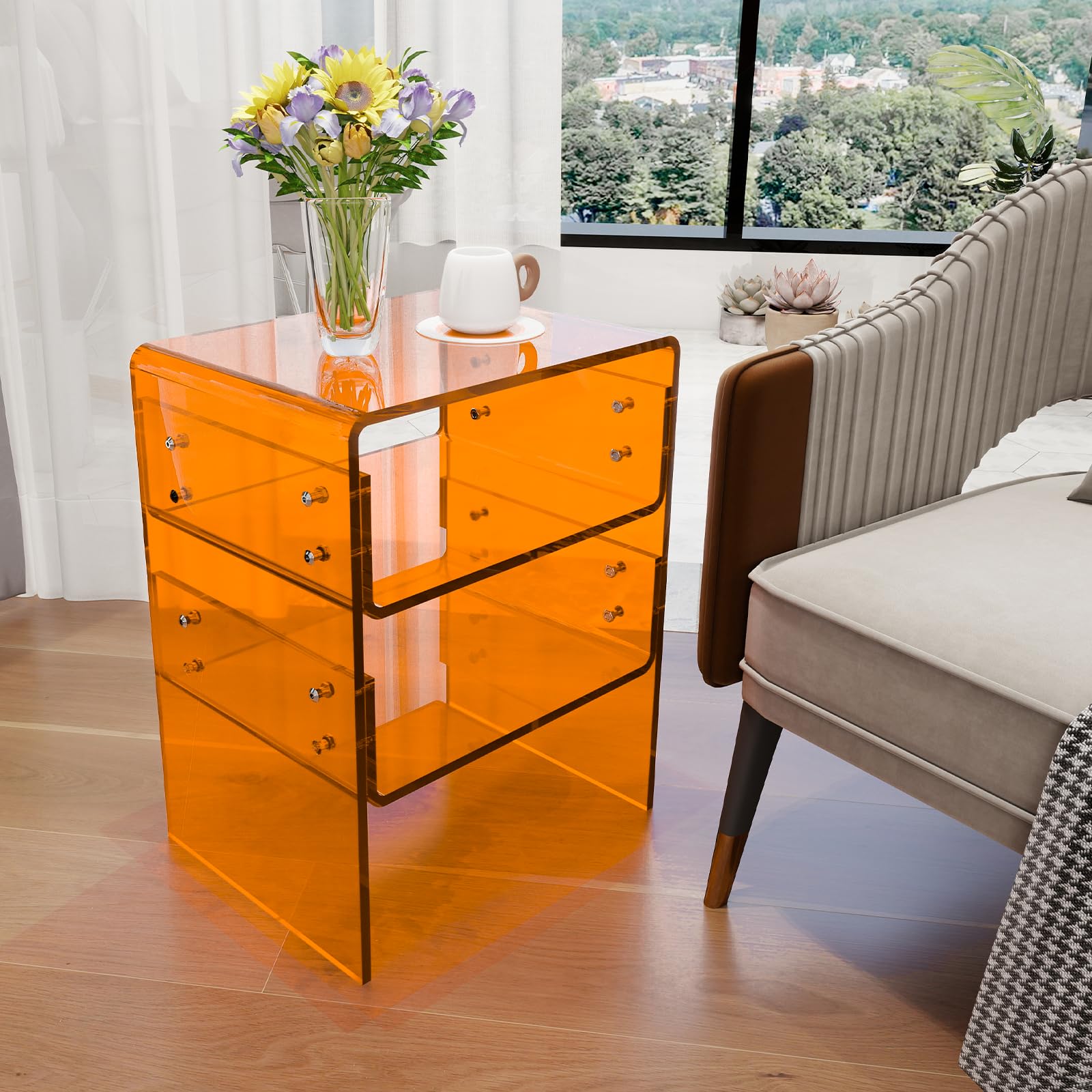 3 Tier Storage Shelf, Orange Acrylic Nightstand