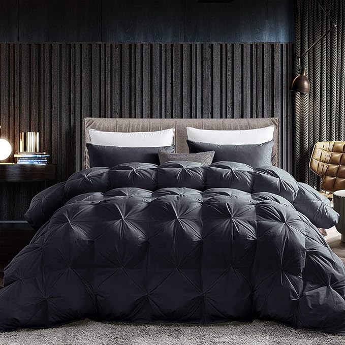 All-Season Goose Down Feather Fiber Comforter Queen Size Duvet Insert, Exquisite Pinch