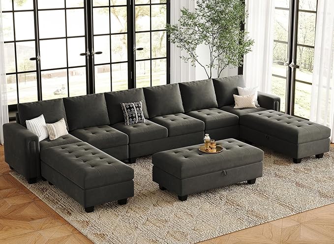 Modular Sectional Sofa Couch 7-Seater Convertible Sectional Sofa Velvet Modular