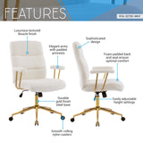 White Boucle Office Chair with Gold Base - Height Adjustable Desk Chair