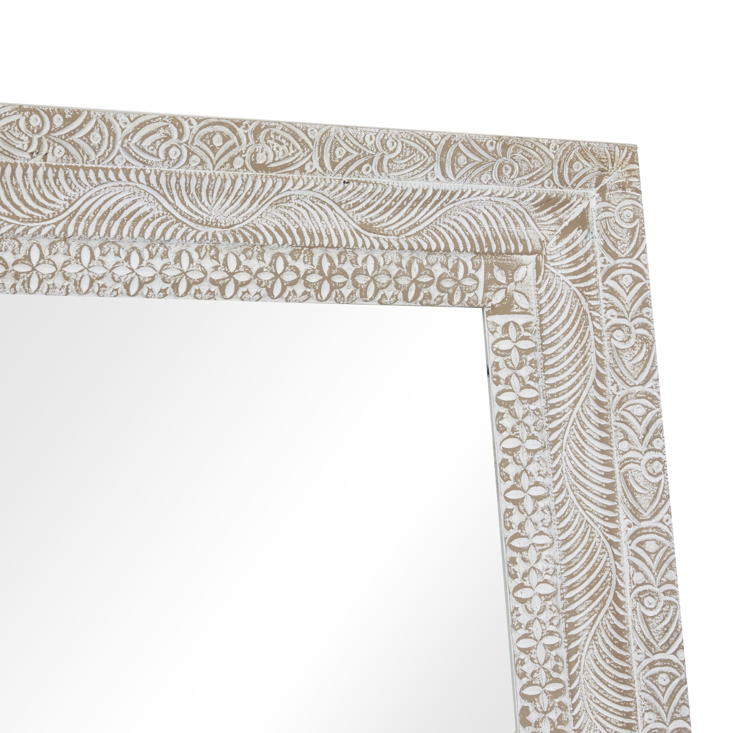 Wood Floral Room Wall Mirror Intricately Carved Entryway Mirror