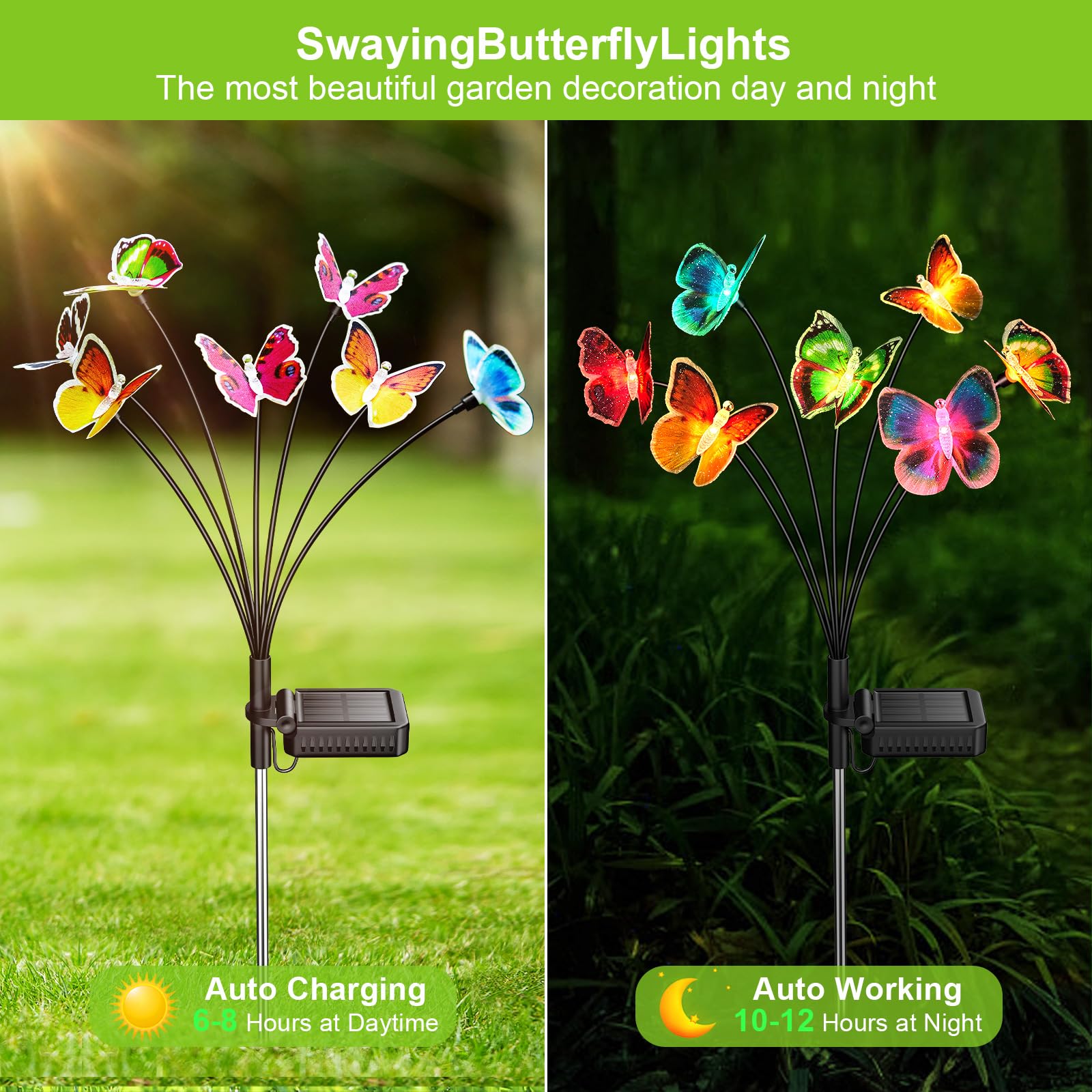 Solar Garden Lights, 3 Pack Lifelike Swaying Butterfly Solar Lights for Outside