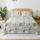 Queen Sheet Set 100% Percale Cotton Green Floral Bed Sheet Set Yellow Flower & Green