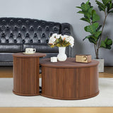 Coffee Table,Nesting Coffee Table Set of 2, Circle Side Table, Round Wooden Coffee Table