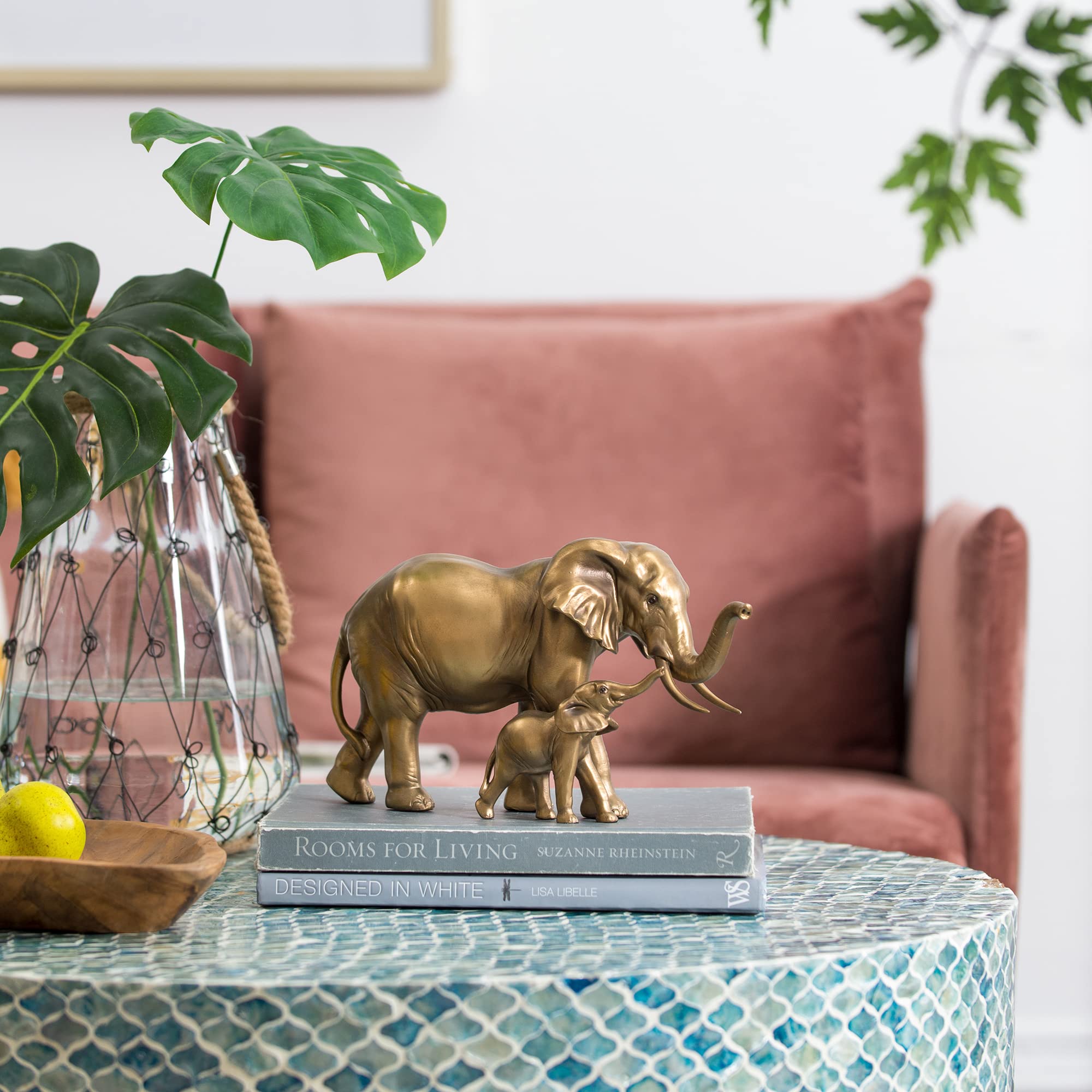 Elephant Statue Home Decor, Elephant Gifts for Women, Resin Elephant Figurines Gold