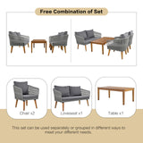 4-Piece Boho Patio Furniture Solid Wood Sofa Set with Loveseat