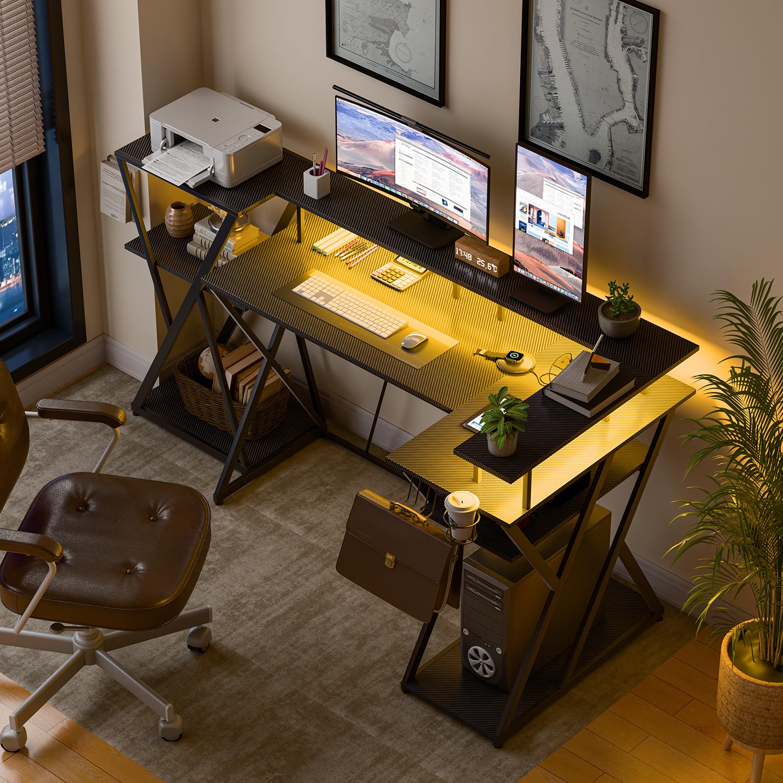 47 inch Gaming Desk with LED Lights & Power Outlets, Corner Computer Desk