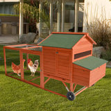 Chicken Coop Hen House - 96in Wooden Poultry Cage with Wheels