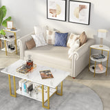 Coffee Table Set of 3,Rectangle Coffee Table&2 Accent Table,Faux Marble Tabletop