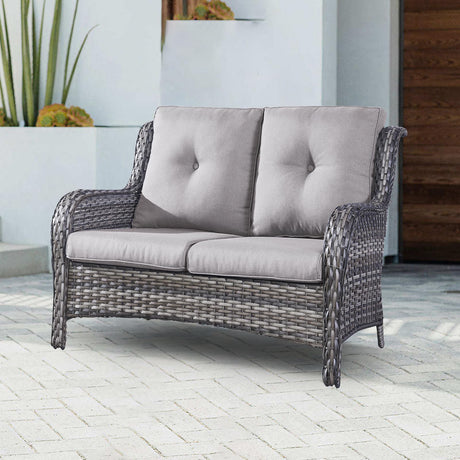 Loveseat Wicker Outdoor Couch - 2-Seater Rattan Patio Sofa