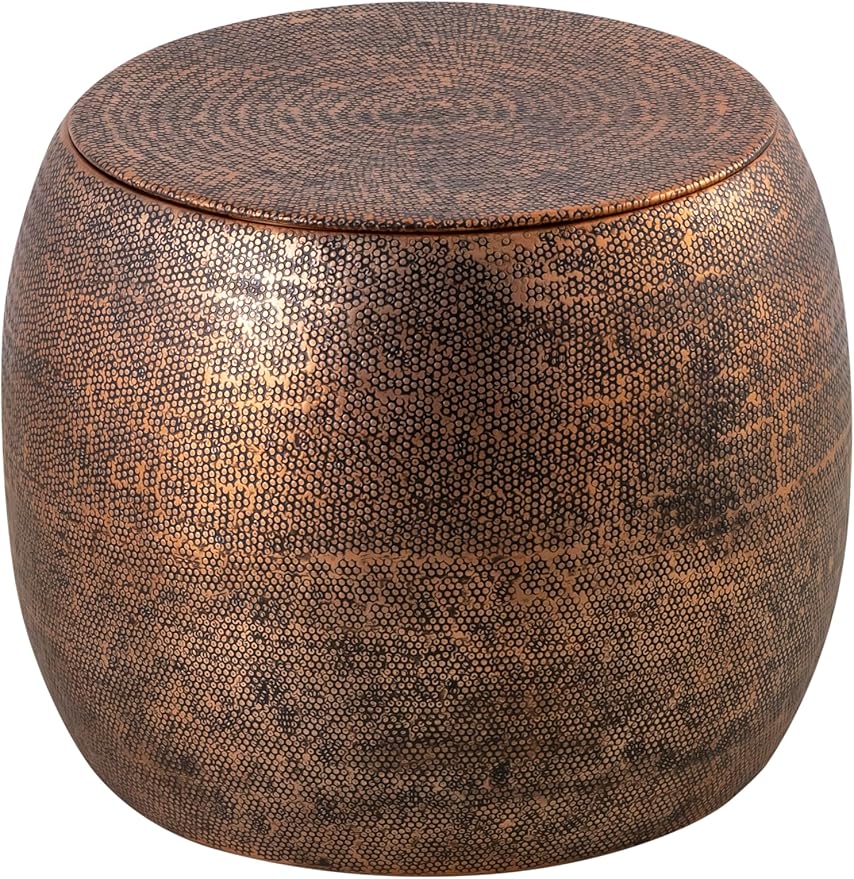 Modern Round Aluminum Hammered Embossed Texturing Metal Drum Side Table