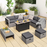 9 PCS Patio Furniture Set with 42” 60,000 BTU Fire Pit