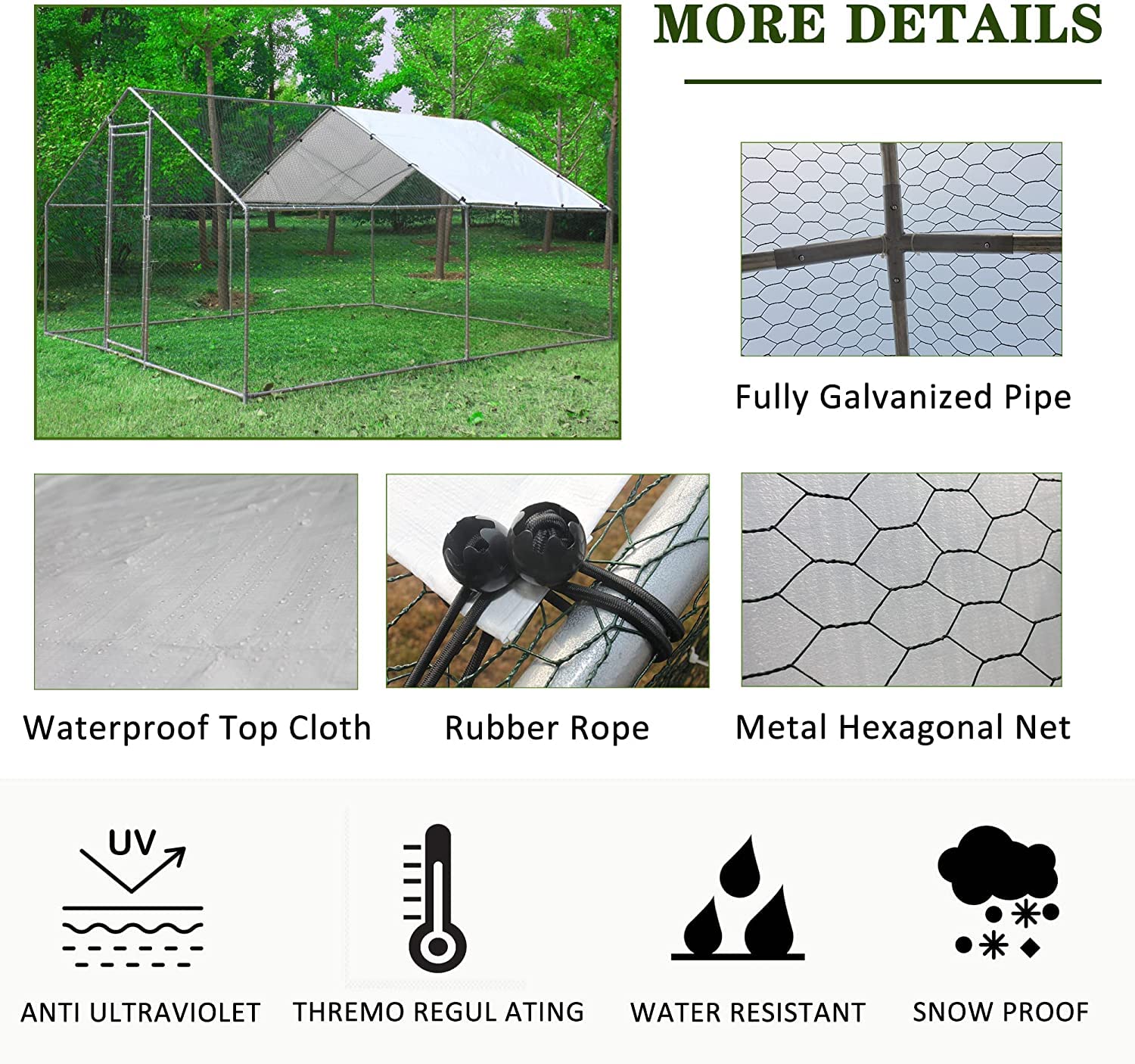 Chicken Coop Extra Large Metal Chicken Run Pen Poultry Cage Hen Runs Habitat for Yard with Cover for Chickens, Rabbits, Ducks, Cats, Dogs 13.1' x 9.8' x 6.5'
