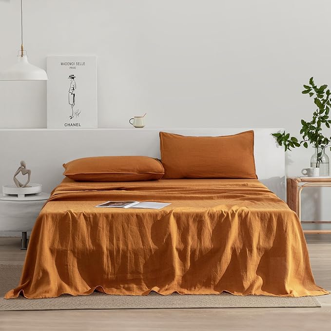 Linen Sheets Set King Size,100% French Stonewash Pure Linen Sheets Set,4Pieces