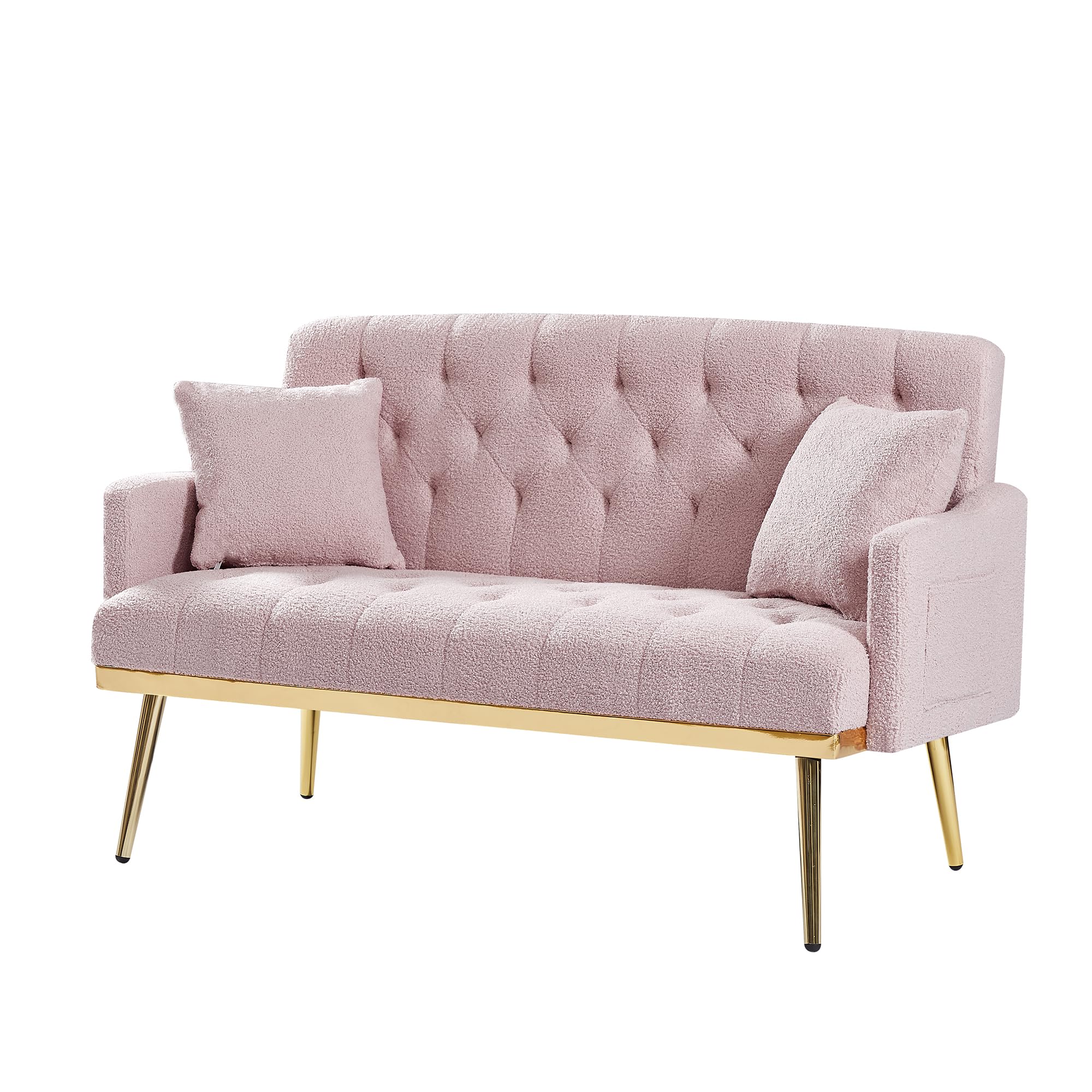 56" Teddy Fabric Loveseats Sleeper Sofa with 2 Pillows and 4 Solid Metal Legs