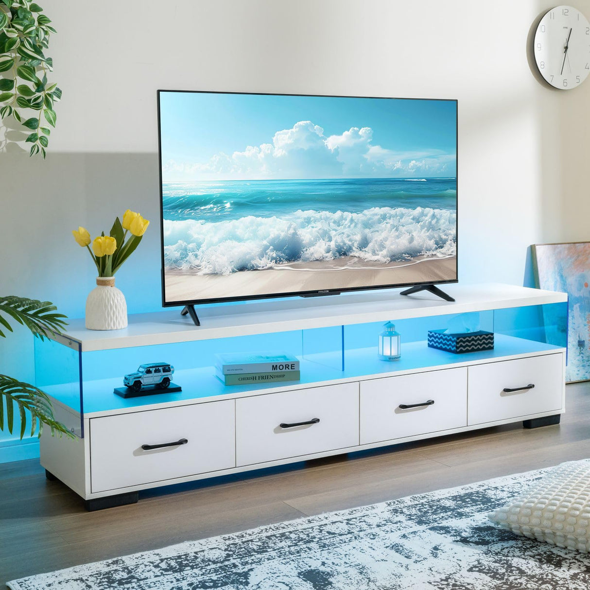 Modern 75 Inch TV Stand with LED Lights and Storage