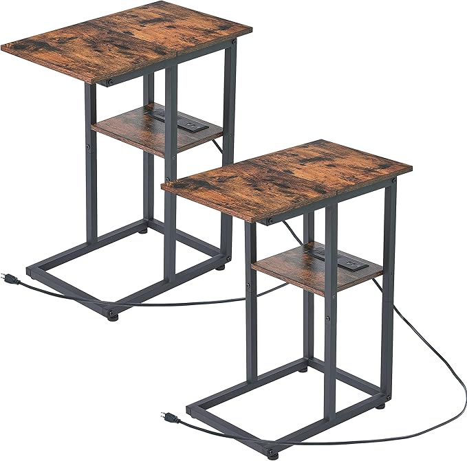 Side Table with Charging Station Set of 2 - Small C Table Narrow End Table