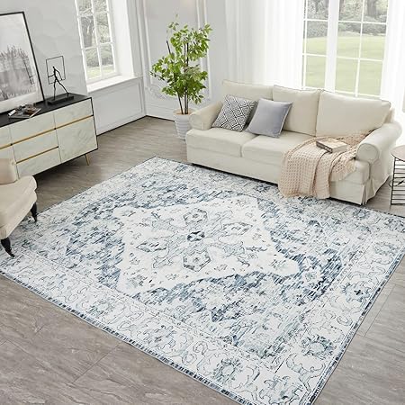 Washable Rug Vintage Area Rugs, 8'x 10' Living Room Rug with Non Slip