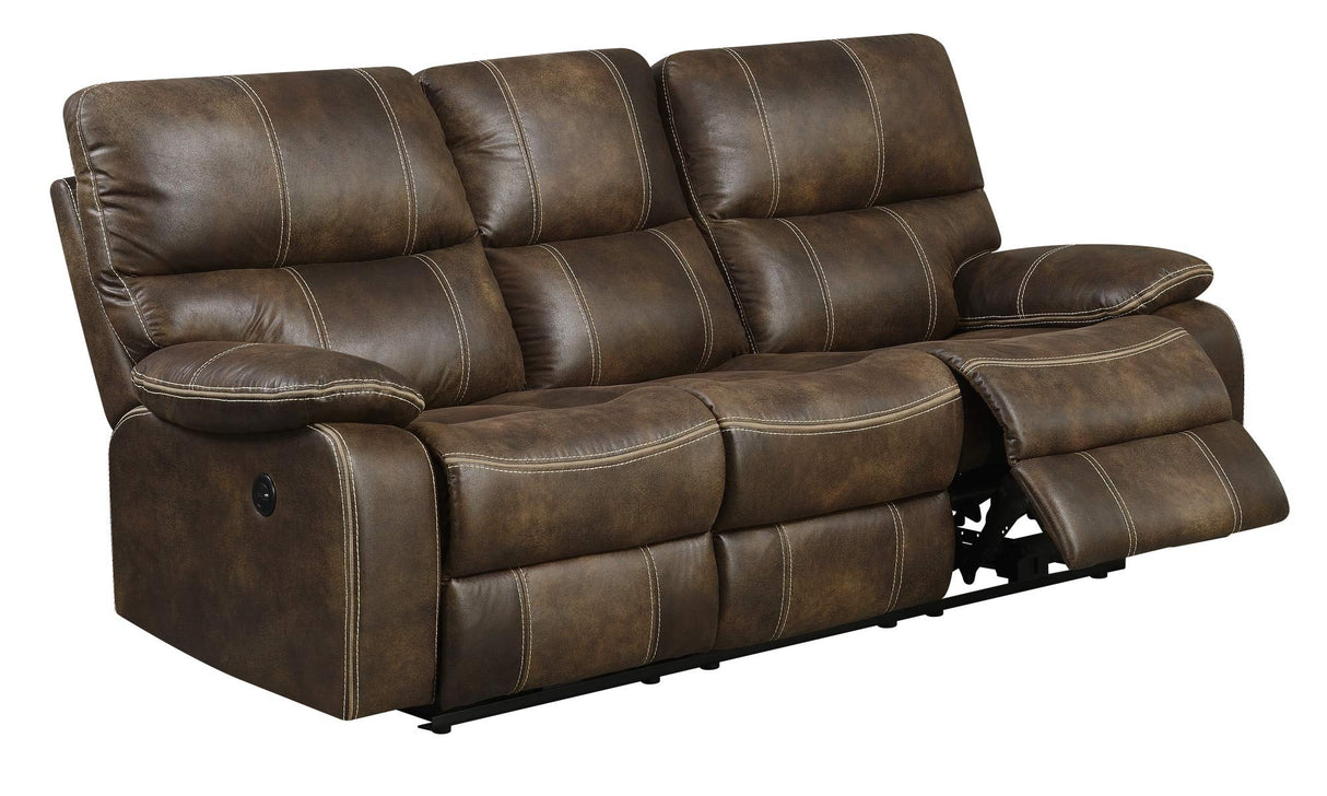 Chocolate Brown 84" Power Sofa with Dual Recliners, Microsuede Upholstery, and USB