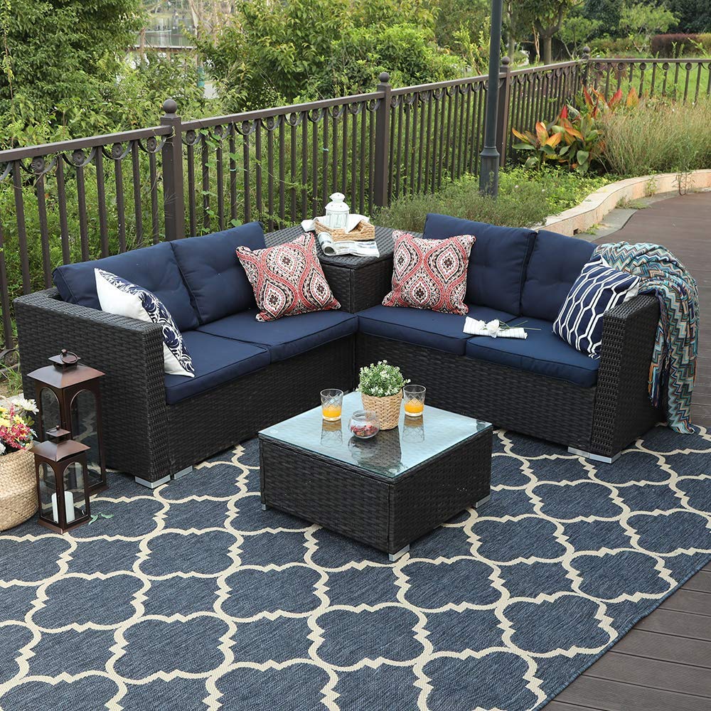 Outdoor Loveseat Rattan Sectional Sofa - Patio Wicker Furniture Set