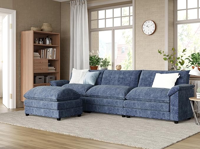 Modern Convertible Sofa U Shaped Couch, Fabric 6 Seat Sofa Set
