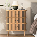 Fluted 3 Drawers Nightstand with Sliding Door, Boho 3 Drawer Dressers for Bedroom,