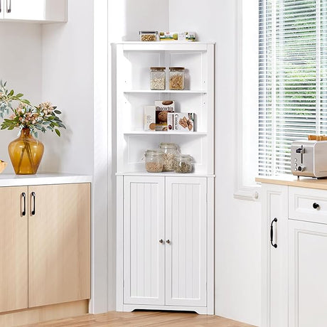 Tall Corner Cabinet with Adjustable Shelves, Freestanding Storage Cabinet