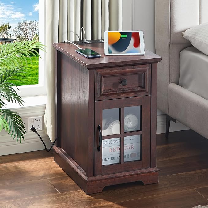 Farmhouse XXL End Table with Charging Station, Side Table with USB Ports and Outlets