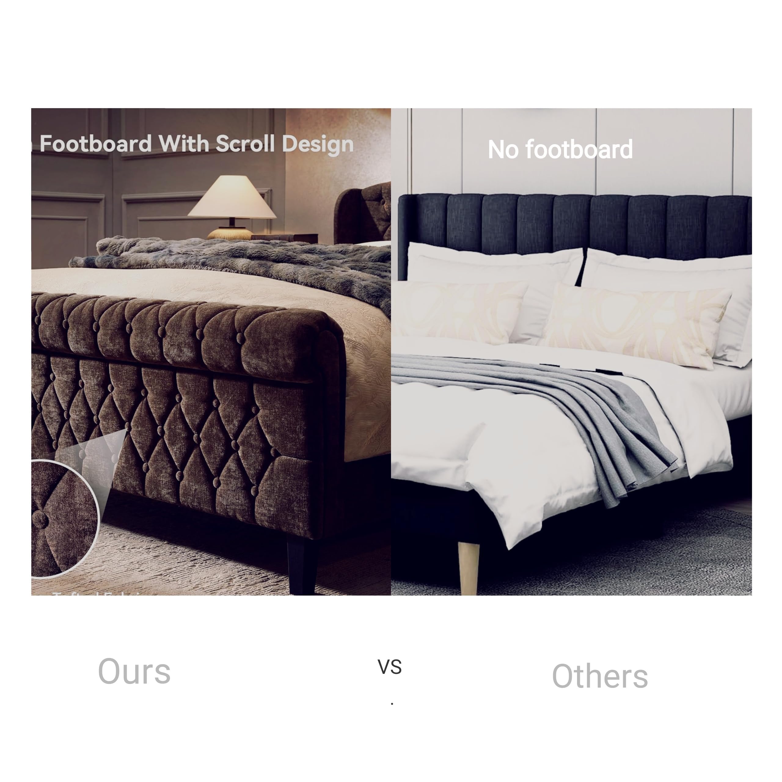 Queen Size Upholstered Platform Bed Frame with Sleigh Headboard