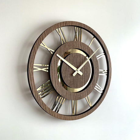 Modern Wall Clock with Gold Roman Numbers Battery Operated Silent Non Ticking