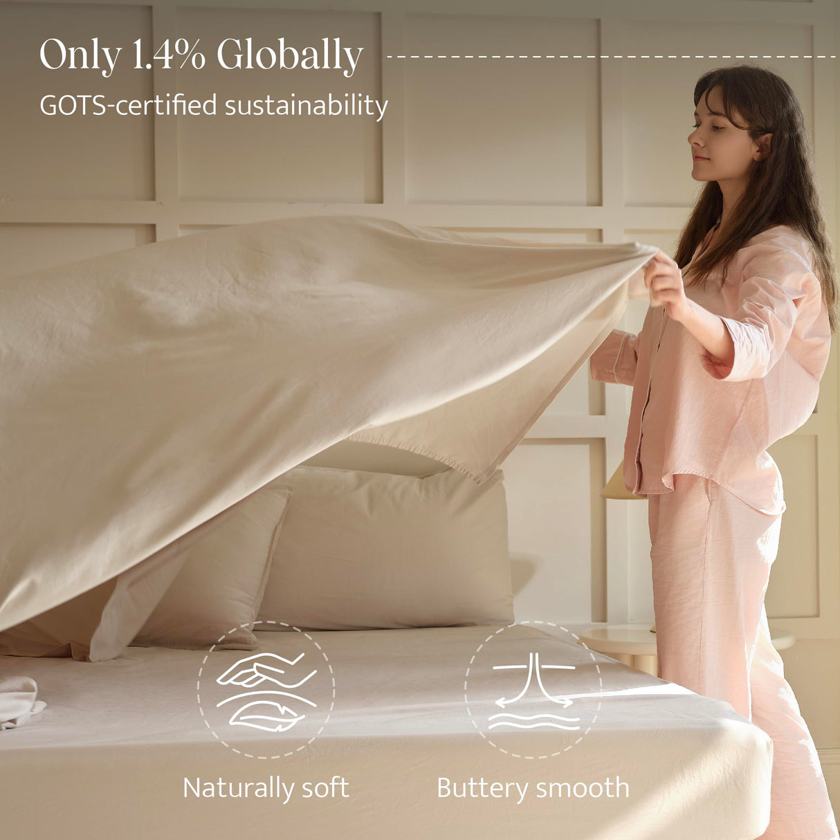 Stitch 100% Organic Cotton Sheet Set King- 300 TC Luxury Hotel Sateen Weave, GOTS