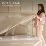 Stitch 100% Organic Cotton Sheet Set King- 300 TC Luxury Hotel Sateen Weave, GOTS